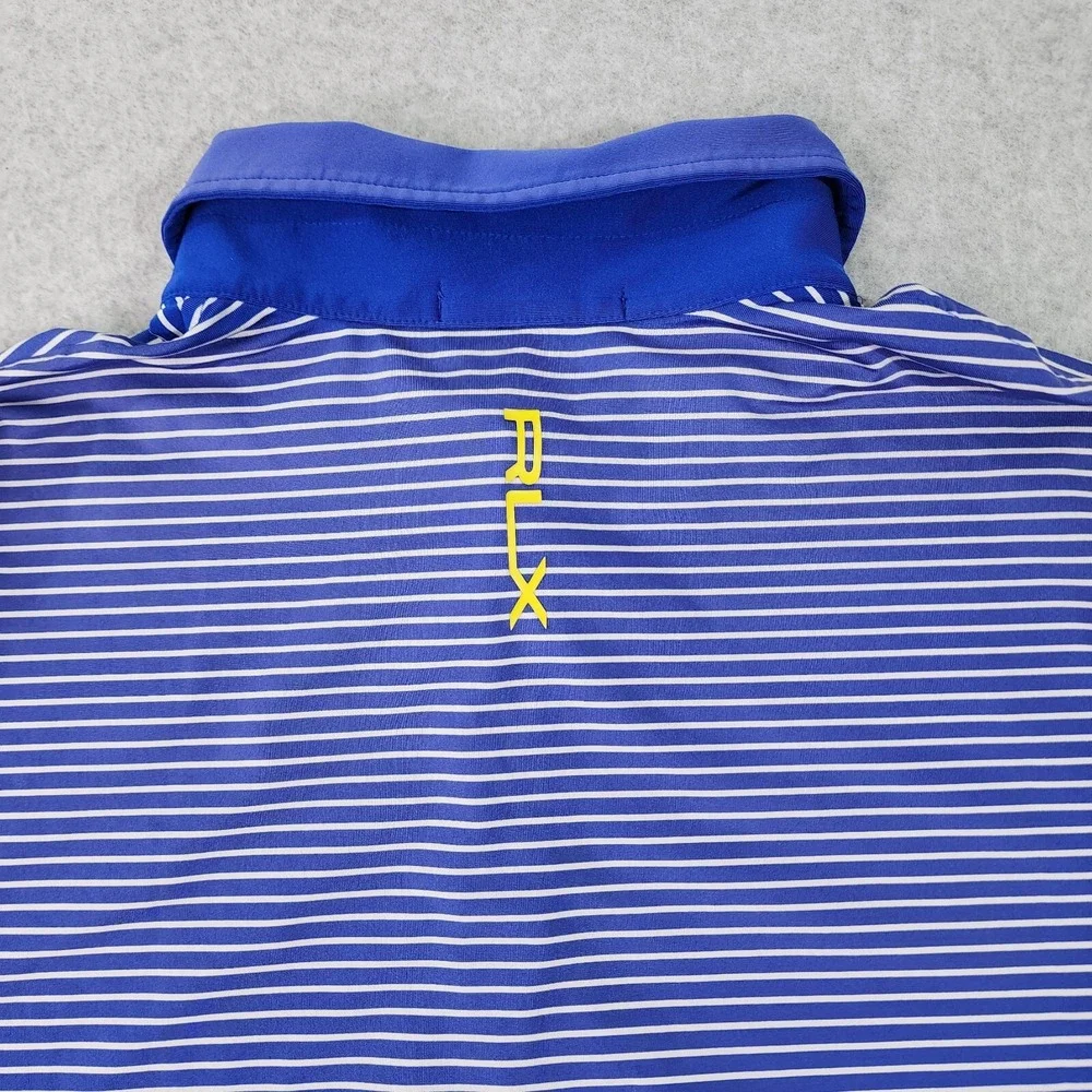 Ralph Lauren RLX Polo Mens Size Large‎ Blue Stripe Button Shirt Flaw On Collar.